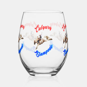 Calgary Canada Horses July Riders Calgary Stampede Stemless Wine Glass