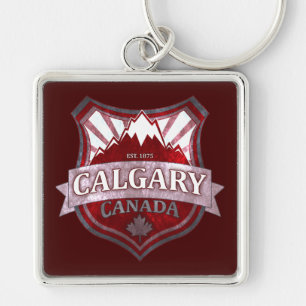 Calgary Canada red grunge shield square keychain