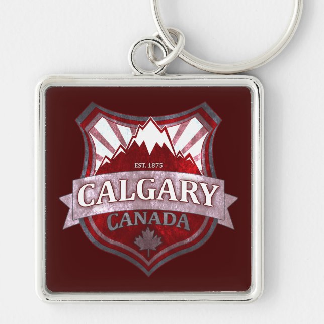 Calgary Canada red grunge shield square keychain (Front)