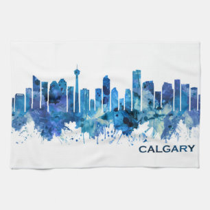 Calgary Canada Skyline Blue Kitchen Towel