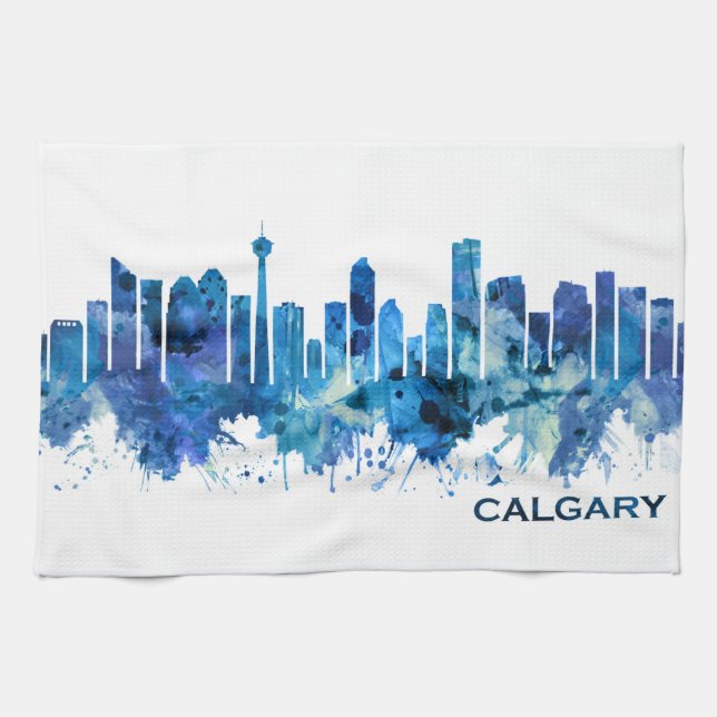 Calgary Canada Skyline Blue Kitchen Towel (Horizontal)