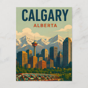 Calgary Canada Skyline Rocky Mountains Travel Postcard