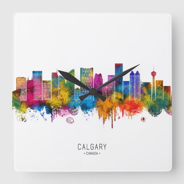 Calgary Canada Skyline Square Wall Clock (Front)