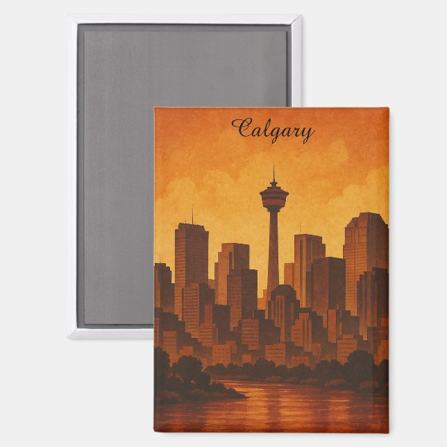Calgary Canada Vintage Travel CItyscape Magnet (Front/Back)