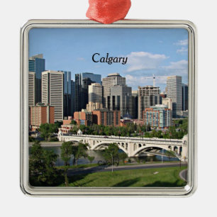 Calgary Cityscape, labelled,  Metal Ornament