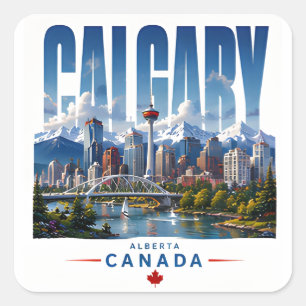 🏔 Calgary Modern Mountain City Style 🏔 Square Sticker