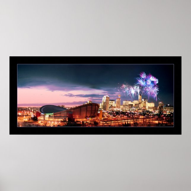 Calgary panoramic with Fireworks. Poster (Front)