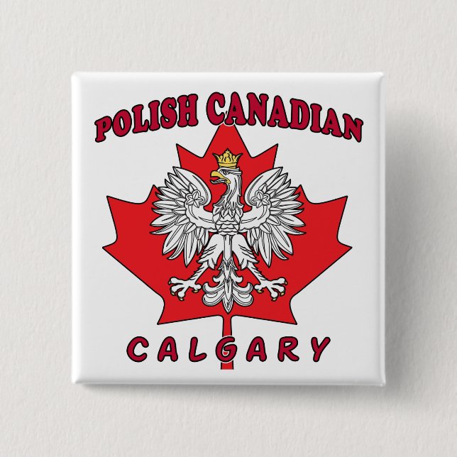 Calgary Polish Canadian Leaf 2 Inch Square Button (Front)