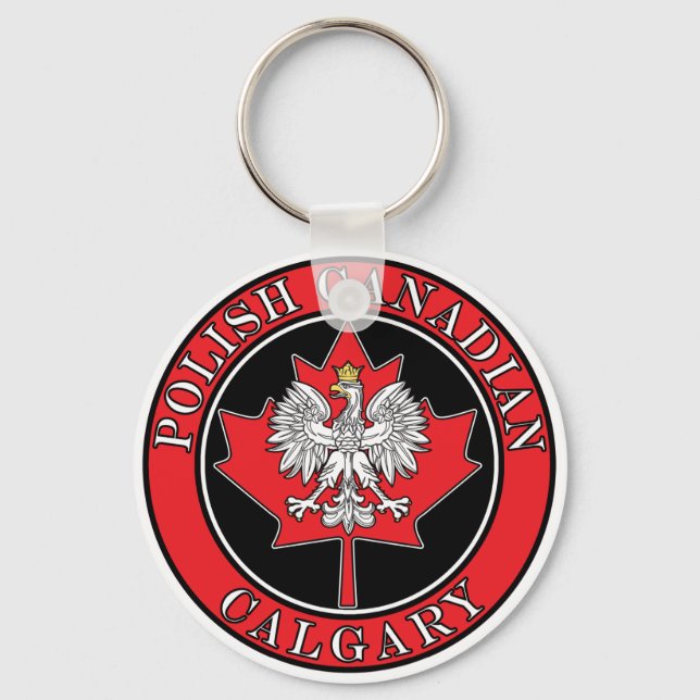 Calgary Round Polish Canadian Leaf Keychain (Front)