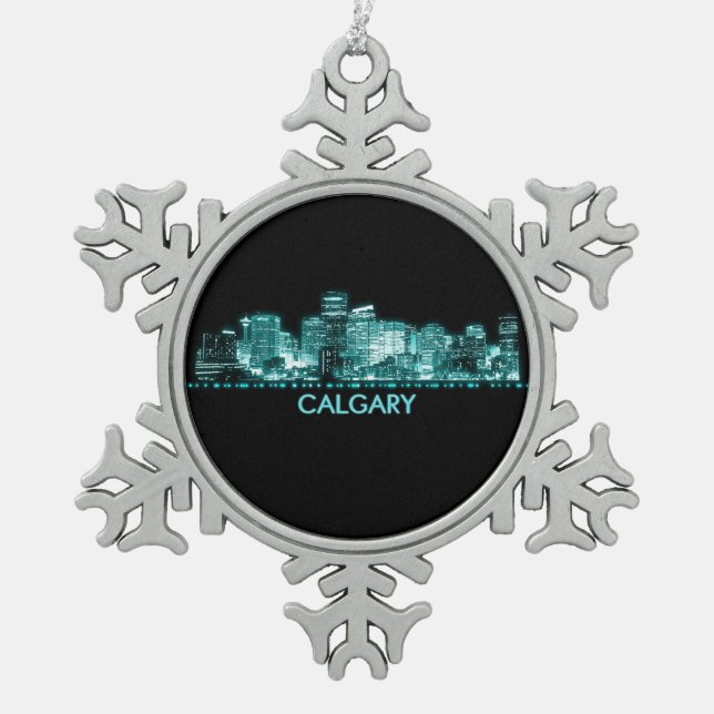 Calgary Skyline Snowflake Pewter Christmas Ornament (Front)