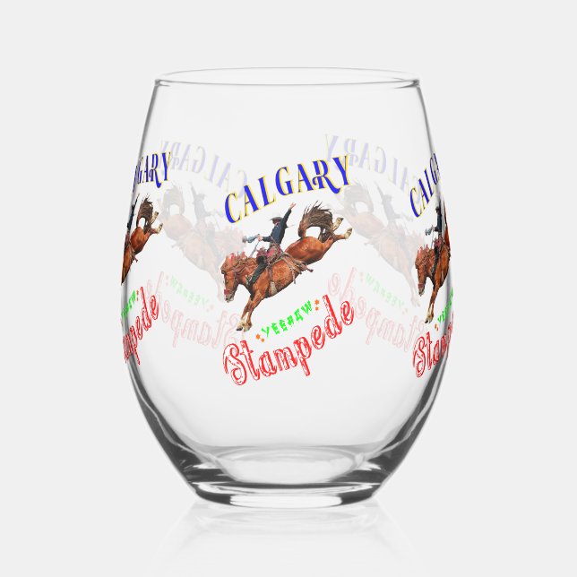 Calgary Yeehaw Stampede Stemless Wine Glass (Left)