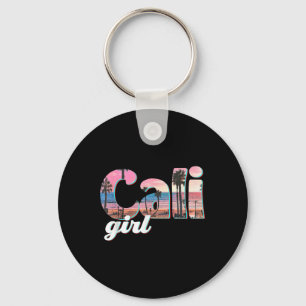 Cali Girl Sunset Beach California Summer Retro Wom Keychain