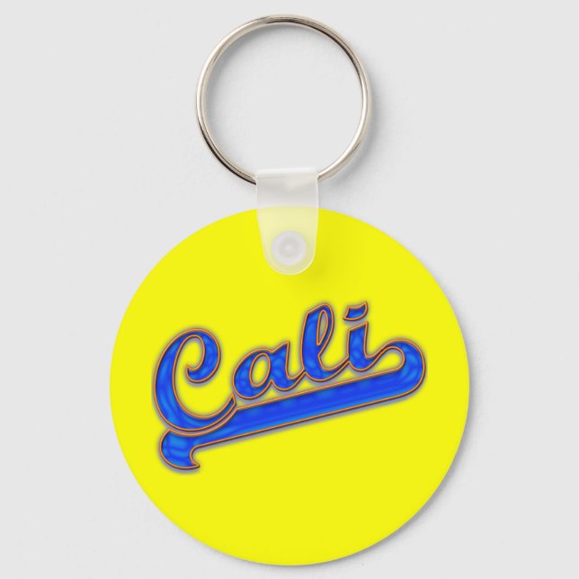 Cali Logo Blue Wave on Yellow Keychain (Front)