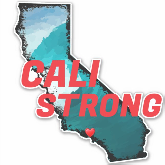 CALI STRONG Red Blk CA Outline Ocean Solid Heart (Front)