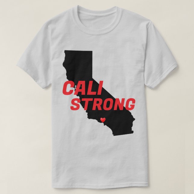CALI STRONG Red Blk CA Solid Heart T-Shirt (Design Front)