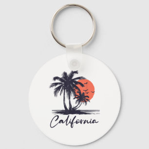 Cali Summer Vacation Ca Palm Trees Usa Retro Calif Keychain