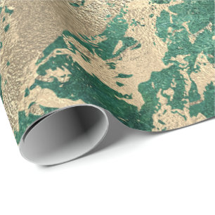 Cali Tropical Green Golden  Metallic Glass Strokes Wrapping Paper