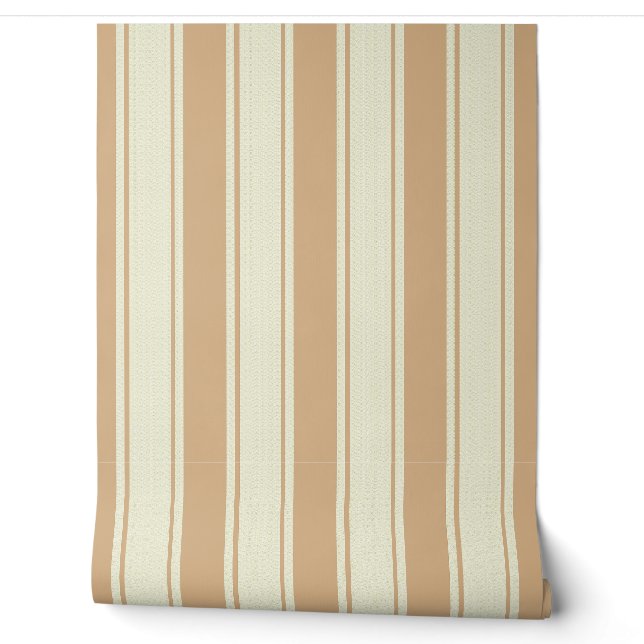 Calico and cream ticking wallpaper (Unrolling)