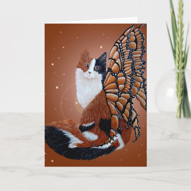 Calico Butterfly Fairy Cat Card (Front)