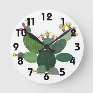 Calico Cactus Round Clock