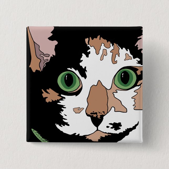 Calico Cat   2 Inch Square Button (Front)