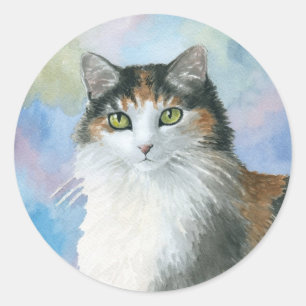 Calico Cat 572 Tortie Tortoise shell blue Classic Round Sticker