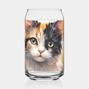 Calico Cat and Butterflies in Spring Garden Can Glass