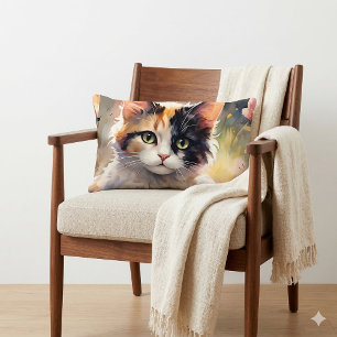 Calico Cat and Butterflies in Spring Garden Lumbar Pillow