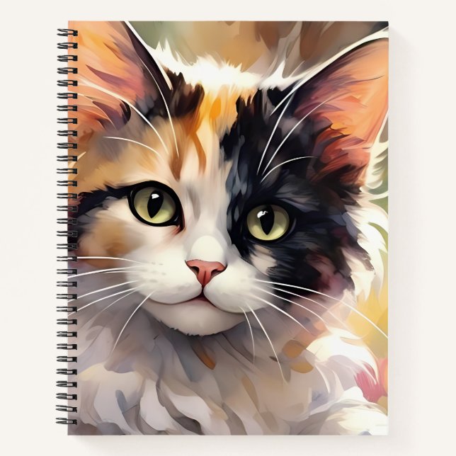 Calico Cat and Butterflies in Spring Garden Notebook (Front)