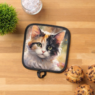 Calico Cat and Butterflies in Spring Garden Pot Holder
