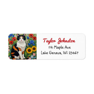 Calico Cat and Folk Art Sunflowers