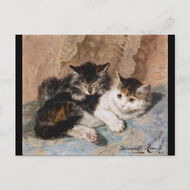Calico Cat and Grey Kitten Fine Art Painting Postcard (Front)