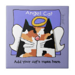 Calico Cat Angel Personalize Tile<br><div class="desc">Sweet calico cat angCel with halo and angel wings on a soft blue background,  with "Angel Cat" text and a place below design to add your cat's name to make a wonderful memorial to a beloved pet.</div>