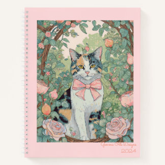 Calico cat at garden Spiral Notebook