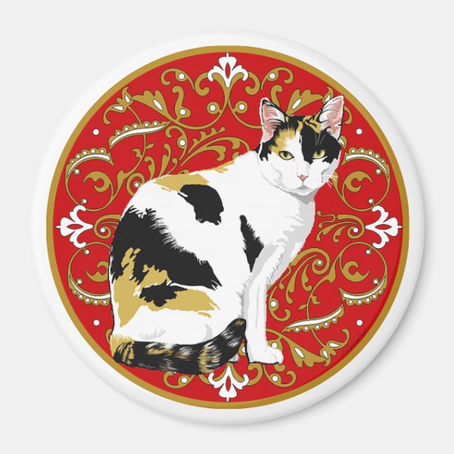 Calico Cat Baroque Magnet (Front)