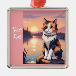 Calico Cat by Lake Metal Ornament