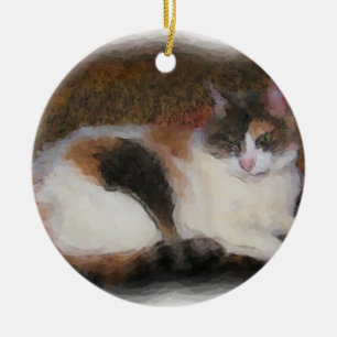 Calico Cat Ceramic Ornament