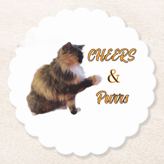 Calico Cat Cheers & Purrs Paper Coaster (Front)