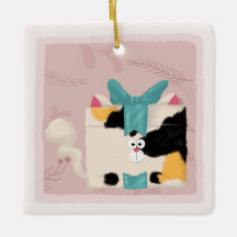 Calico cat Christmas Ceramic Ornament