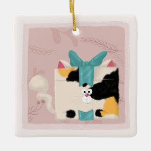 Calico cat Christmas Ceramic Ornament