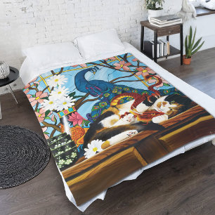 Calico Cat Dragon Red Fleece Blanket