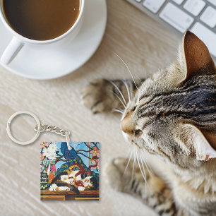 Calico Cat Dragon Red QR code Keychain