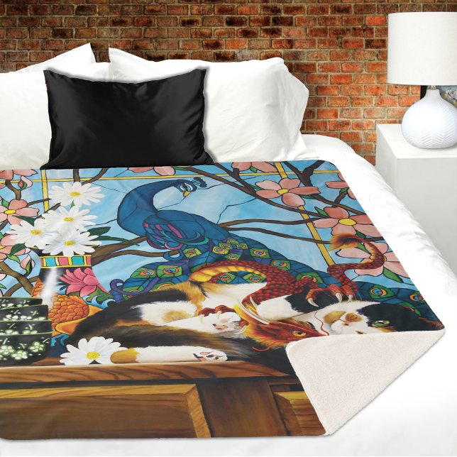 Calico Cat Dragon Red Sherpa Blanket (Creator Uploaded)
