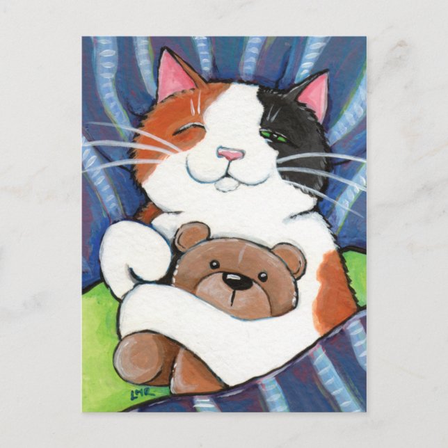 Calico Cat et ours en peluche | Carte postale Cat  (Devant)
