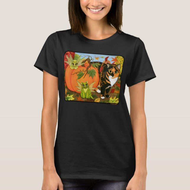 Calico Cat Fairy Cats Leaves Fall Autumn Art Shirt (Front)