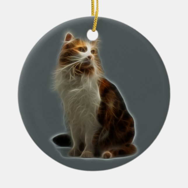 Calico Cat Fractal Ceramic Ornament (Front)
