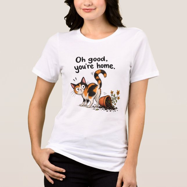 Calico Cat Funny Cat Flower Pot Disaster  Tri-Blend Shirt (Front)