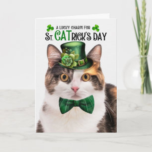 Calico Cat Funny St CATrick's Day Lucky Charm Holiday Card