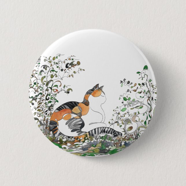 Calico Cat In The Garden 2 Inch Round Button (Front)