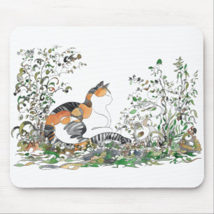 Calico Cat In The Garden Mouse Pad